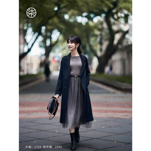 小个子秋冬连衣裙女气质长袖针织网纱裙中长款渐变裙配腰带2292