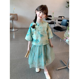 国风套装 女童汉服2024新款 夏装 儿童新中式 女孩网红洋气两件套 夏季