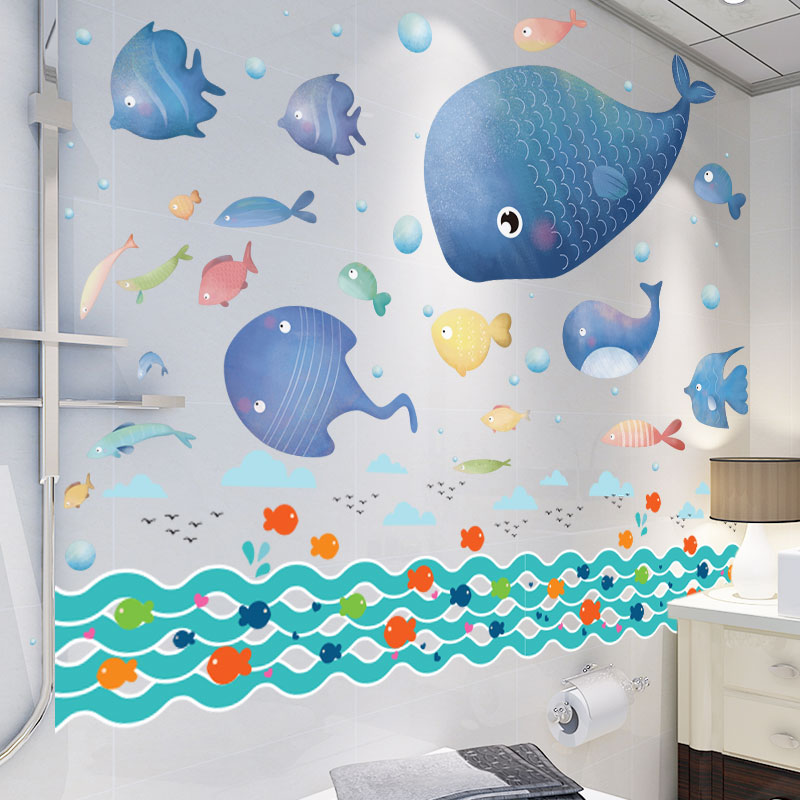 海底世界墙贴纸婴儿游泳馆贴画玻璃贴纸母婴店装饰化妆室遮丑补洞