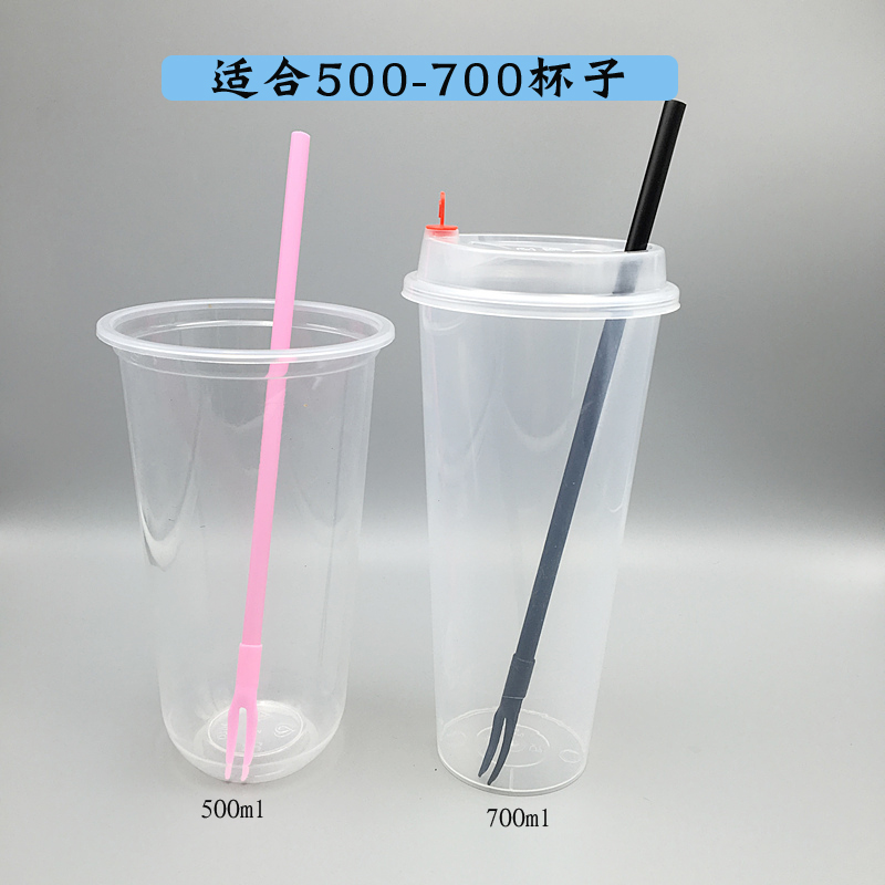 果粒加长一次性水果叉 水果茶长叉 吸管叉两用塑料长柄奶茶店叉子