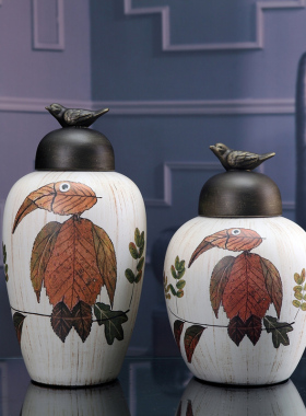 美式乡村花鸟陶瓷储物罐家居软装饰品客厅玄关酒柜样板间摆件欧式