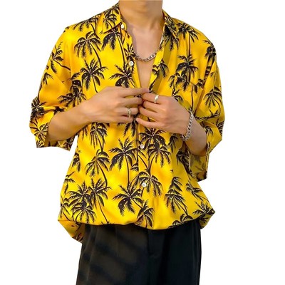 夏威夷风港味复古着花衬衫短袖男女夏季泰式海边沙滩情侣外套上衣