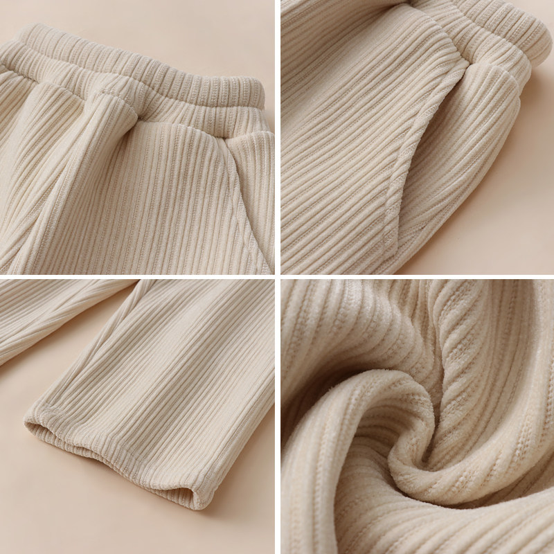 宝宝加绒裤子秋冬季女童阔腿裤儿童加厚一体绒外穿婴儿棉裤直筒裤