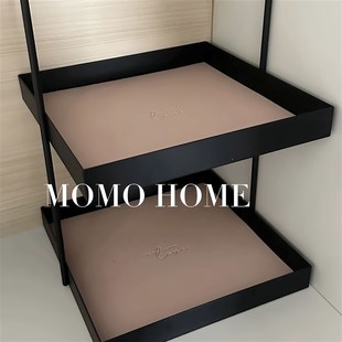 MOMO 双层皮革垫金属收纳盘玄关钥匙置物盘杂物化妆品托盘