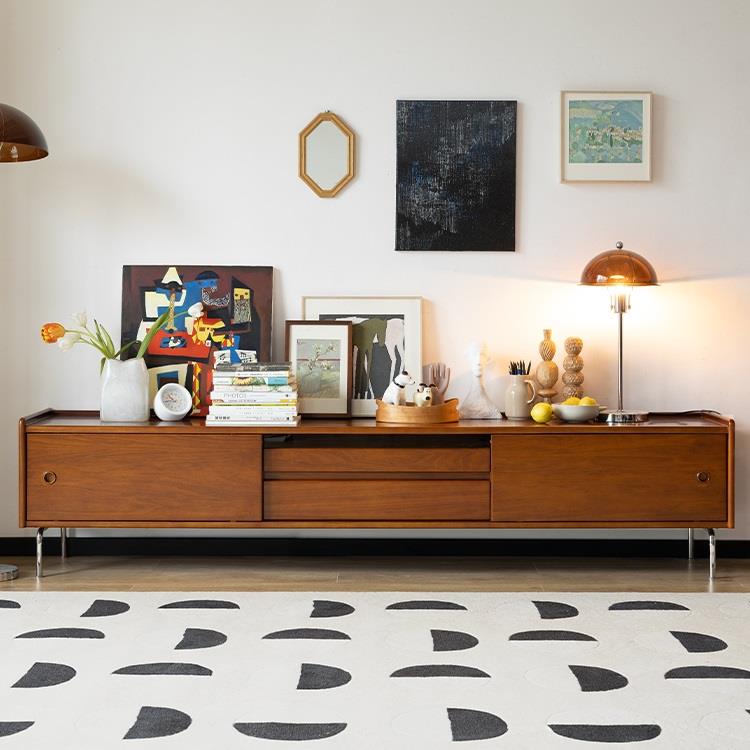 北欧实木原木电视柜玻璃日式简约现代影音柜黄杨木客厅小户型边柜