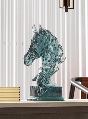 新中式马到成功透明装饰高级感装饰柜摆送领导老板办公室桌面摆件