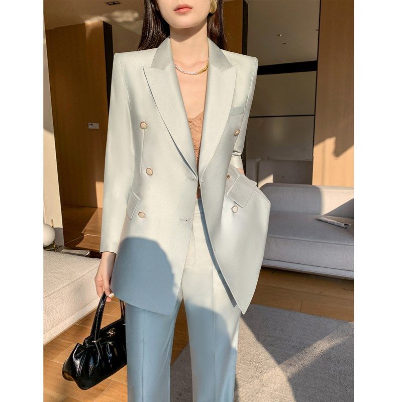 绿色西装套装女2024新款高级感时尚气质阔腿裤职业休闲小西服外套