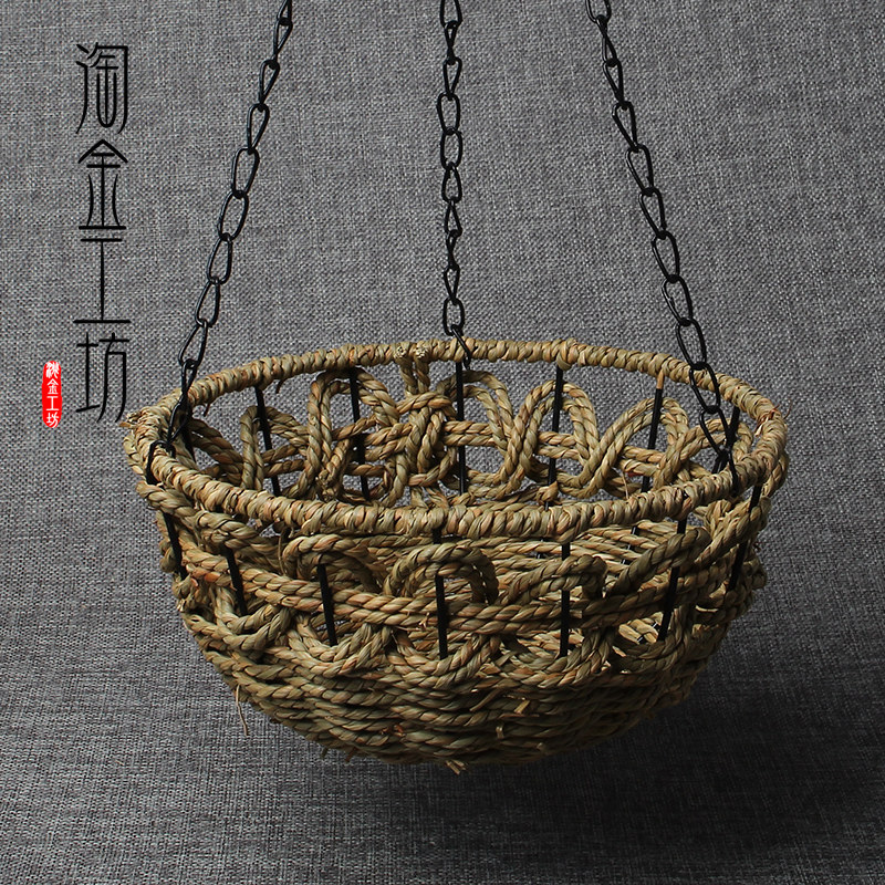 草编花篮天然水草吊篮花盆圆口手工编制花盆室内花卉摆件花盆复古,家居饰品,花篮,淘宝优惠券,粉丝福利购,淘宝优惠卷