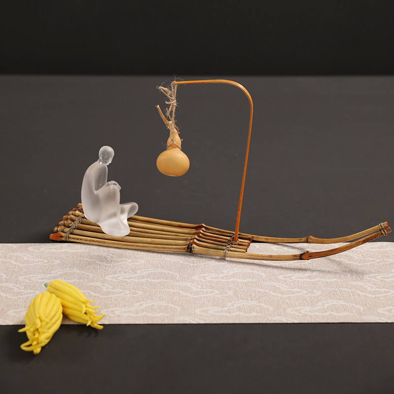 天然船型竹排葫芦摆件手工招财桌面装饰糕点心盘茶托茶盘家用茶道