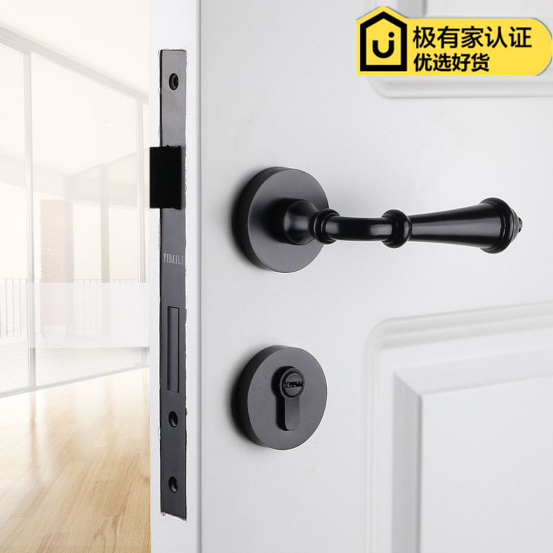 依佰利美式黑色门锁北欧室内仿古欧式房门锁金色卧室静音磁吸门锁