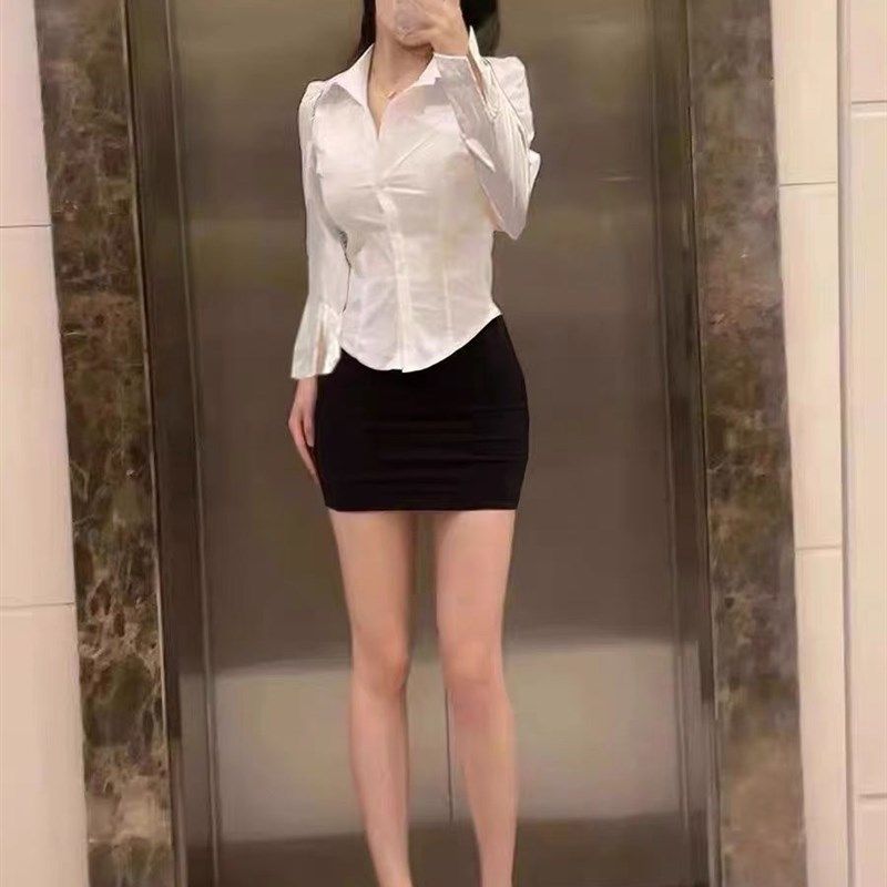 夏季ol制服套装工作服职业装气质女白衬衫包臀裙子酒店前台黑包裙