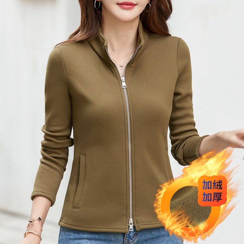 秋冬立领加绒拉链卫衣外套女2024新款加厚开衫宽松摇粒绒保暖上衣
