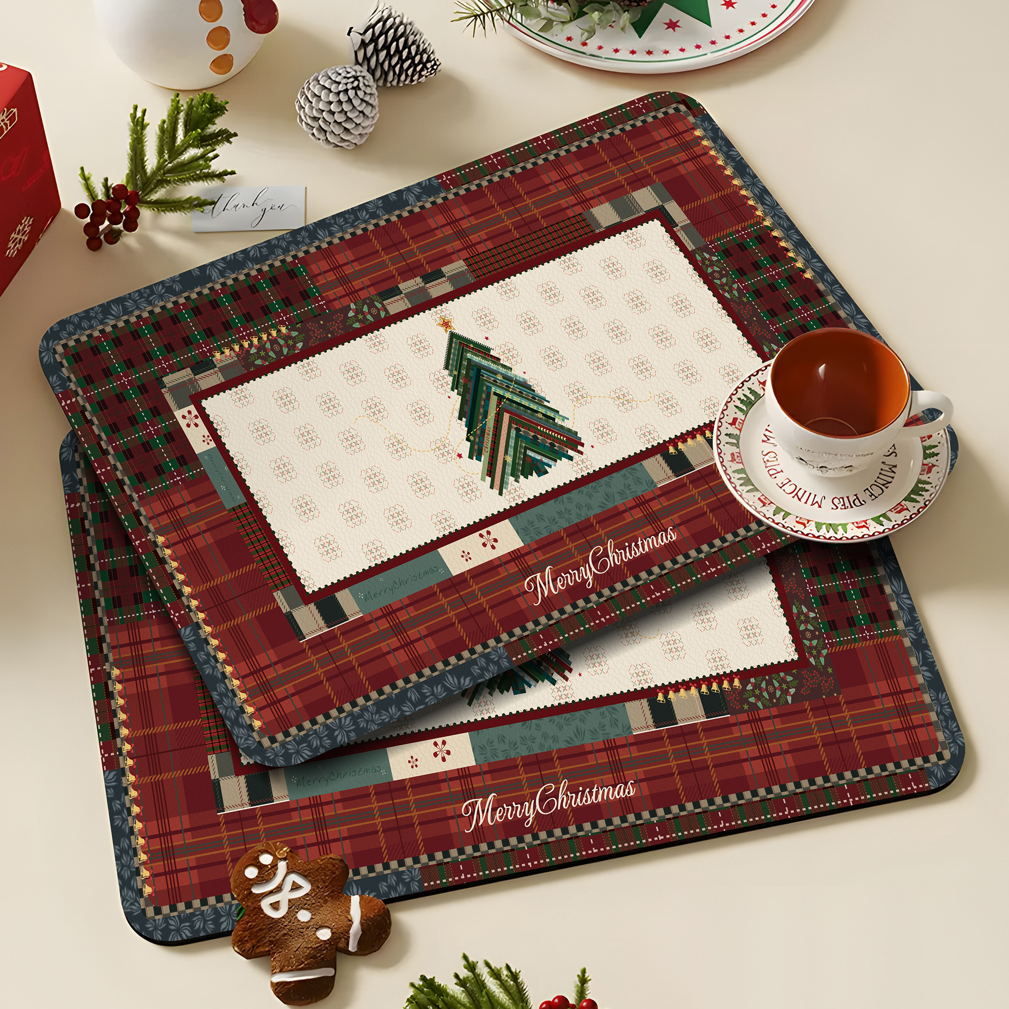 新年圣诞沥水垫厨房家用西餐垫水池台面吸水垫吧台碗盘杯垫隔热垫