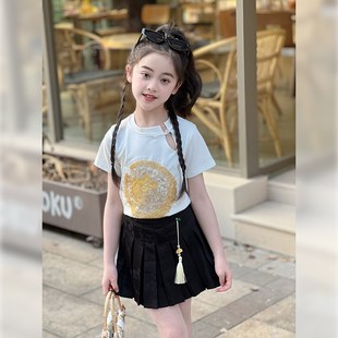 女童半身裙2024夏季新款儿童国风短裙新中式百褶裙女大童裙子夏装