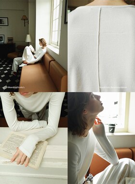MOERSHOP 人气断货王 简约百搭白色长袖T恤女秋冬叠穿内搭打底衫