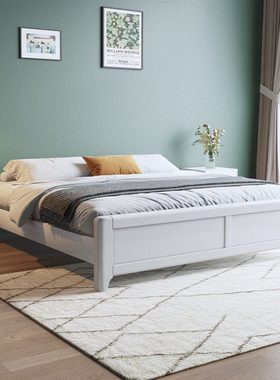 榻榻米实木大床白色2米×220不带床头无矮床架子箱体双人现代简约