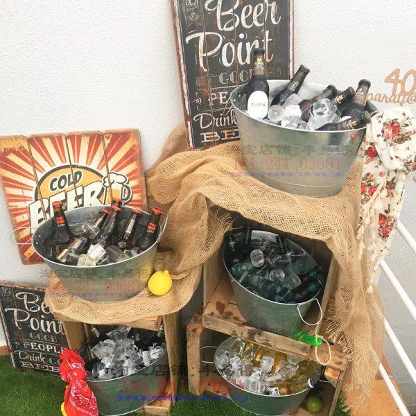 大容量铁皮冰桶椭圆形家用酒吧创意冰块桶烧烤啤酒桶不锈钢大冰桶