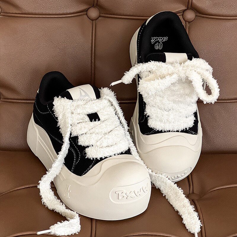 小泡芙开口笑休闲厚底增高鞋国潮板鞋大头低帮面包鞋情侣时尚潮鞋