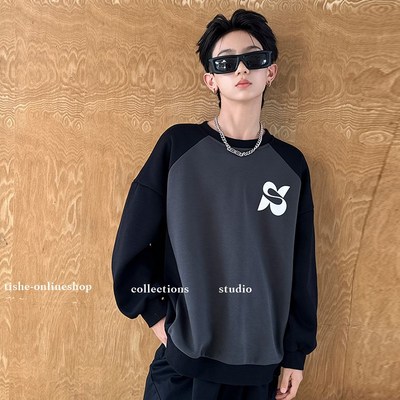 男童加绒圆领卫衣2024秋冬新款中大童加厚大童男装儿童冬装上衣潮