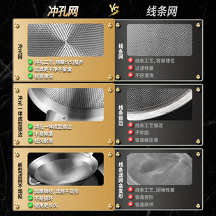 家用厨房漏勺细网304不锈钢过滤网勺捞面粉豆浆密网筛子大号笊篱