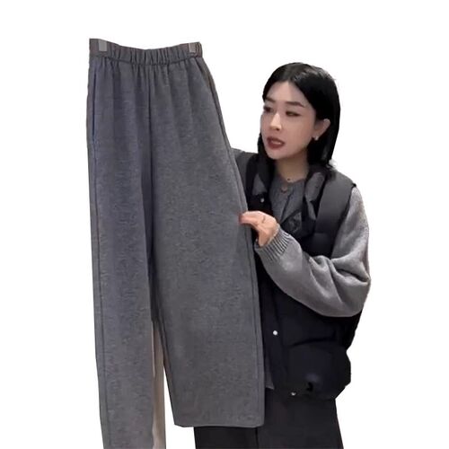 裤子女2024新款秋冬加绒卫裤女秋冬显瘦百搭灰色休闲窄版阔腿裤