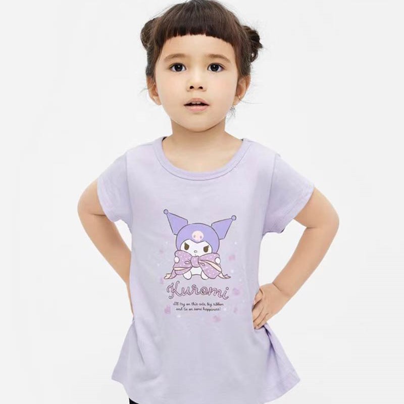 90-150码夏季中长款女童T恤薄款卡通圆领纯棉短袖女宝宝休闲上衣