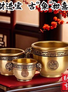 黄铜象鼻缸聚宝盆摆件铜制米缸招财聚宝客厅办公室店铺装饰摆件礼