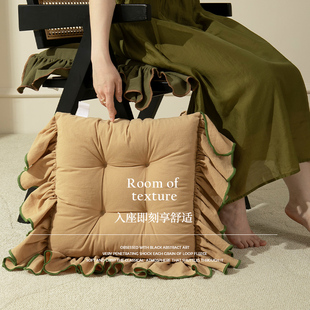 【撞色木耳边】法式复古坐垫纯棉餐椅椅垫飘窗椅子垫四季通用垫子