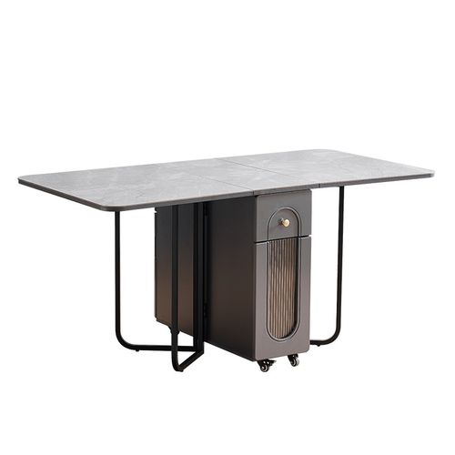 实木折叠餐桌玻璃门酒柜一体可伸缩轻奢家用小户型长方形折叠桌子