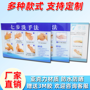亚克力七步洗手法墙贴手术室卫生间防疫水池提示牌标识幼儿园步骤