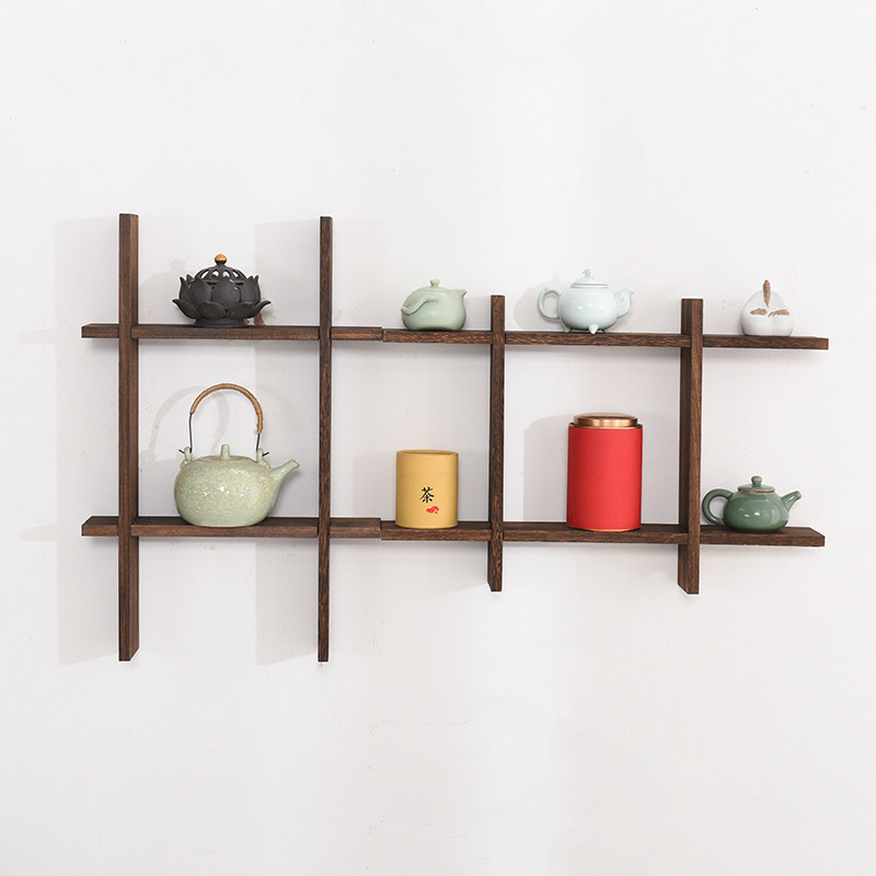 实木挂墙置物架壁挂茶杯收纳架茶具架背景墙装饰架小博古架茶壶架,住宅家具,搁板/置物架/家用陈列架,淘宝优惠券,粉丝福利购,淘宝优惠卷