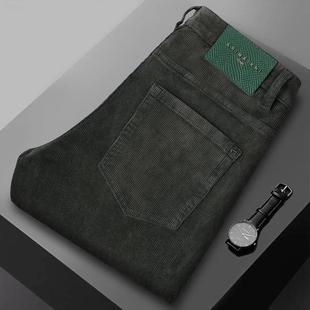 摩画轻奢男装新型灯芯绒牛仔裤复古绿抗皱复古不倒绒修身直筒裤