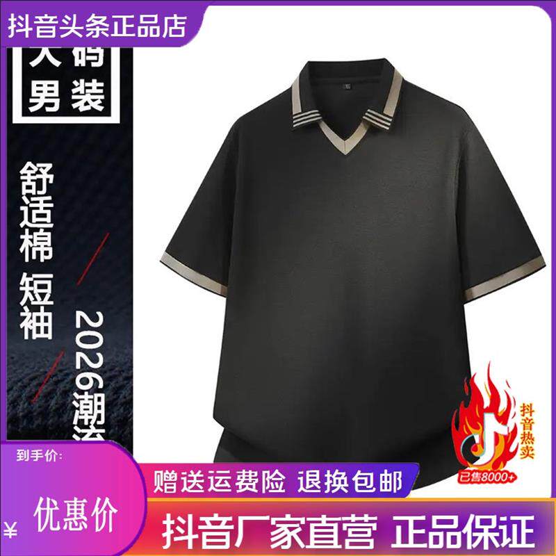 鹏然轻奢男装极简轻奢夏男士翻领短袖Polo衫半袖T恤宽松透气大码