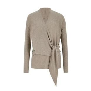 景优百货铺秋季慵懒风V领设计交叉绑带收腰针织衫上衣休闲