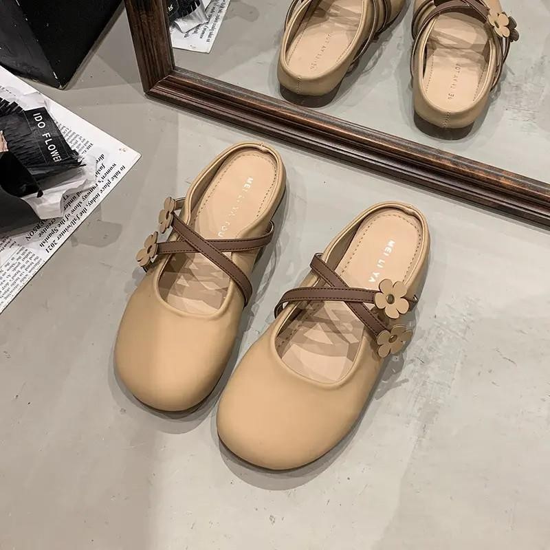 熹绮高端女装32026夏季新款包头半拖鞋女外穿花朵仙女风孕妇凉拖