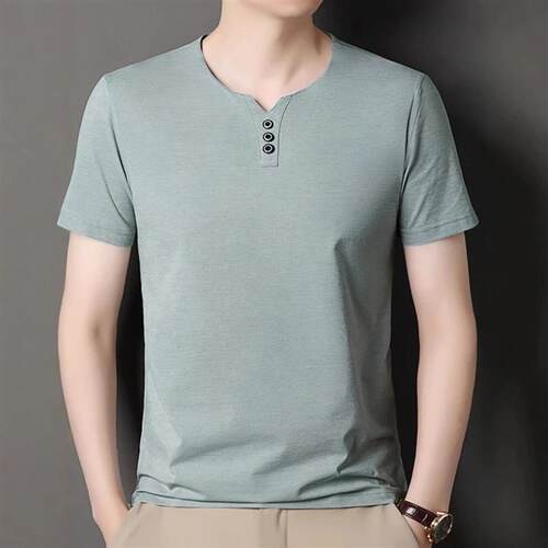 Golden Closet2026新款桃心领T恤夏季男士套头短袖纯色潮装打底衫