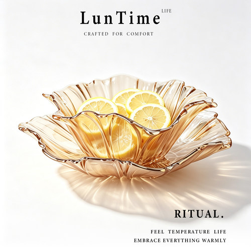 LunTime轻奢玻璃花瓣透明水果盘