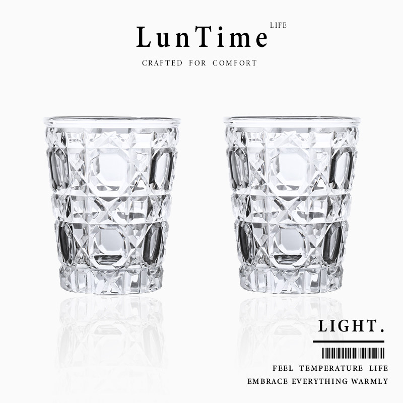 LunTime生活 菱格杯浮雕玻璃水杯高级感水晶杯家用轻奢复古杯子
