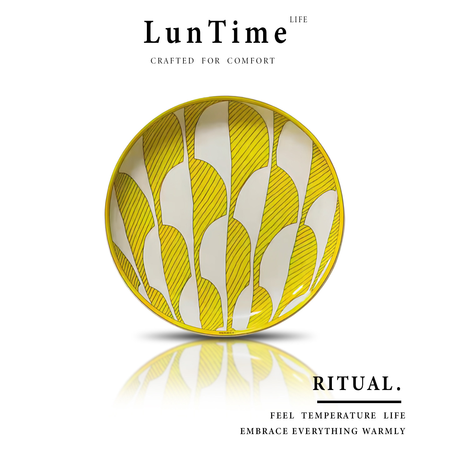 LunTime生活 轻奢骨瓷盘黄色宫廷风食品级几何图案家用餐具饭盘,餐饮具,盘,淘宝优惠券,粉丝福利购,淘宝优惠卷