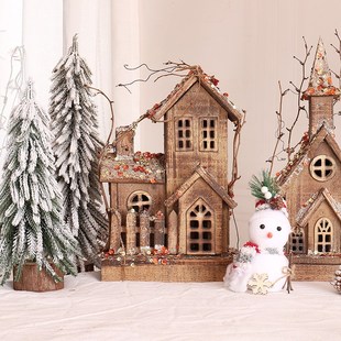 饰品木屋小城堡桌面摆件圣诞树场景套餐柜台带灯雪松礼品 圣诞节装