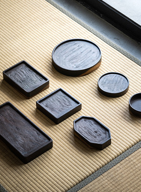 侘寂风托盘黑檀木整木干泡台小茶台家用茶盘民宿装饰置物架