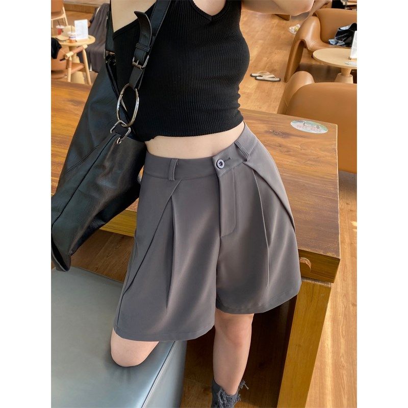 卡其色窄版西装短裤女夏季2023高腰显瘦直筒休闲五分裤阔腿中裤子,女装/女士精品,休闲裤,淘宝优惠券,粉丝福利购,淘宝优惠卷