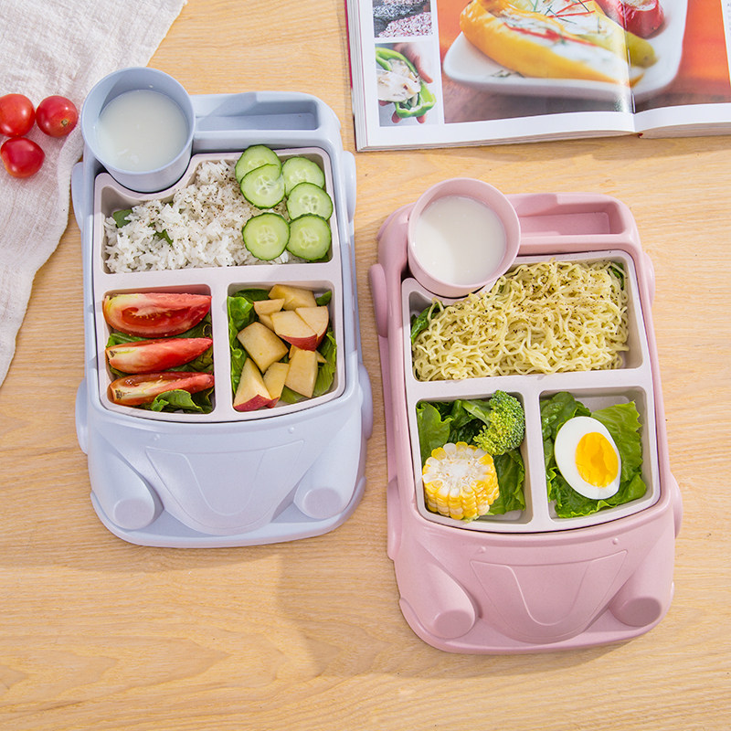 儿童餐盘分格盘创意卡通汽车宝宝竹纤维餐具餐厅隔热吃饭碗套装