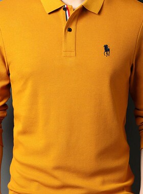 长袖t恤男士POLO衫中年爸爸春秋装p0lo上衣服plol丅po1o纯棉paolo