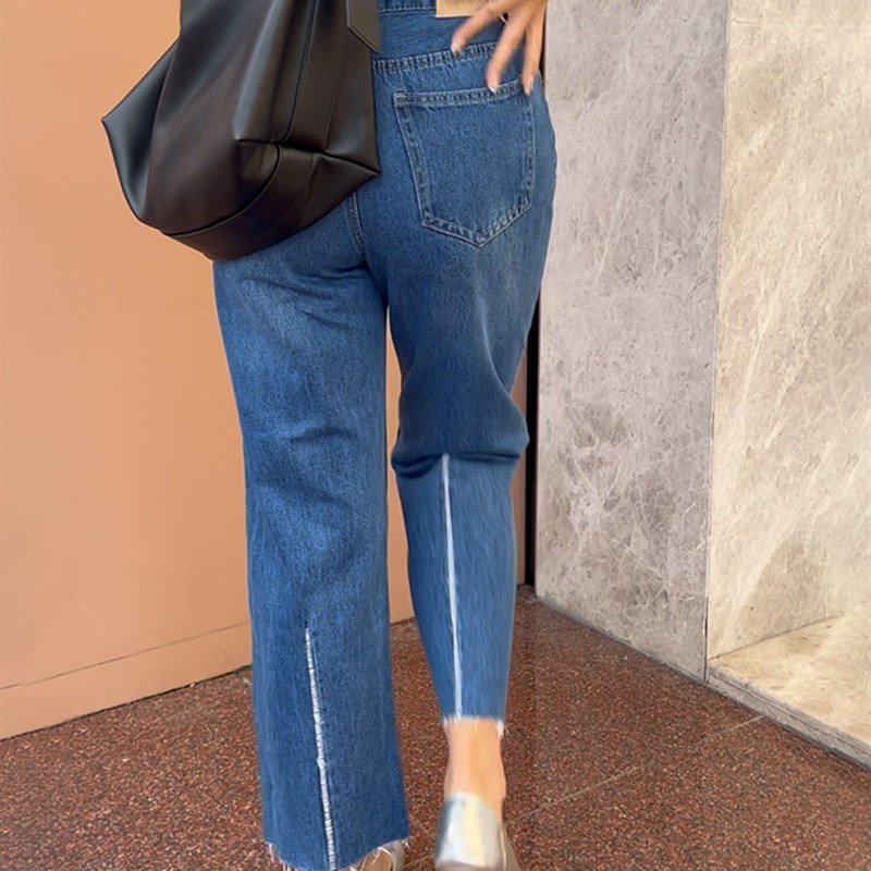 大码女装直筒牛仔裤夏季薄款胖妹妹MM梨型身材高腰显瘦流苏烟管裤