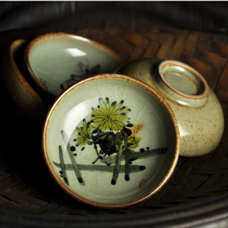 珠山画院/景德镇手工手绘颜色釉茶碗梅兰竹菊陶瓷功夫茶具水杯
