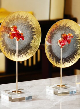 新中式鱼跃龙门玻璃摆件家居客厅电视柜茶几高档精致桌面轻奢装饰