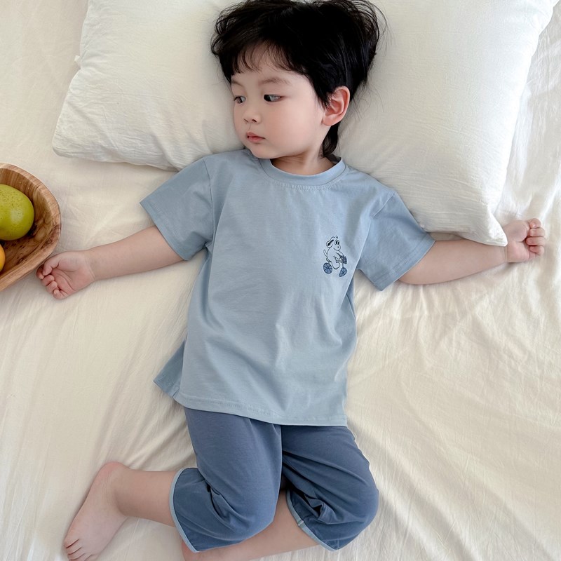 宝宝家居服薄款纯棉儿童睡衣男孩a类全棉夏季女童短袖空调服套装