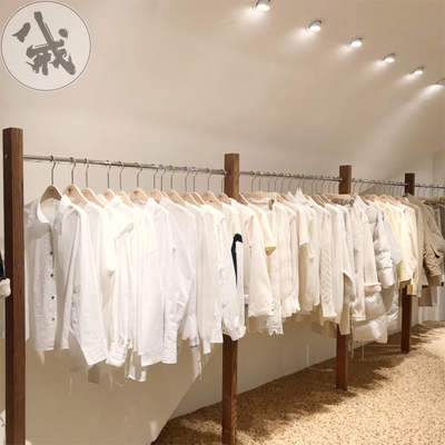 衣服架子展示架落地式上墙壁挂式实木不锈钢挂衣杆侧挂陈列服装店