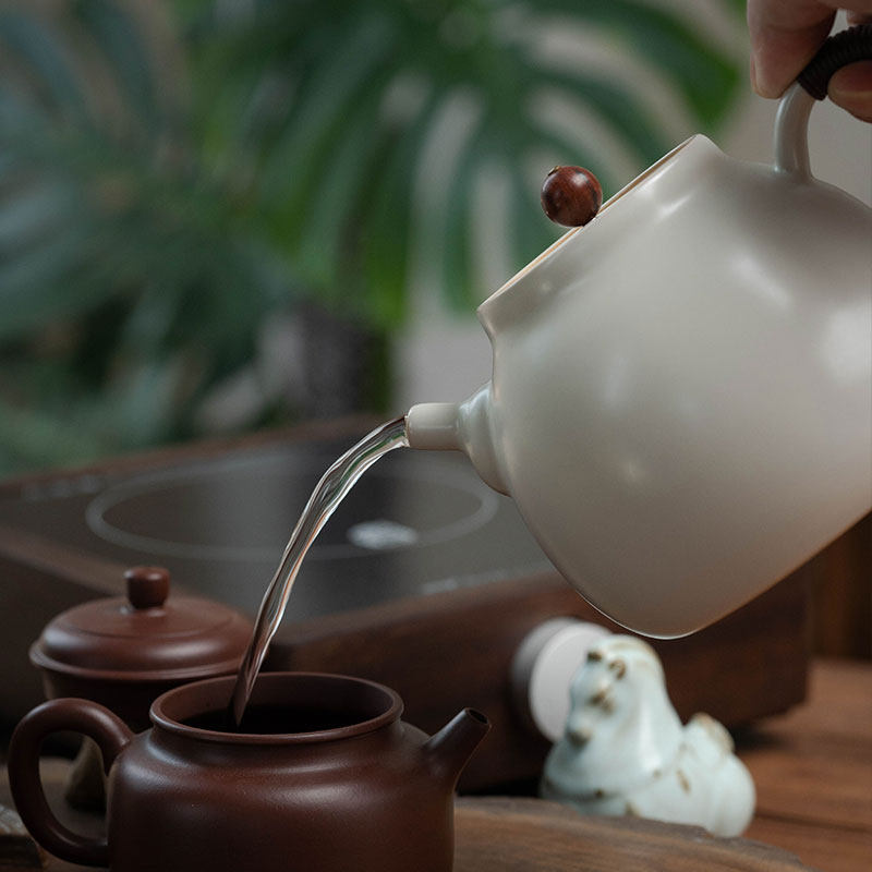 苏打釉白泥粗陶侧把壶 小号陶瓷养生壶烧水壶煮茶壶炭炉黑晶炉